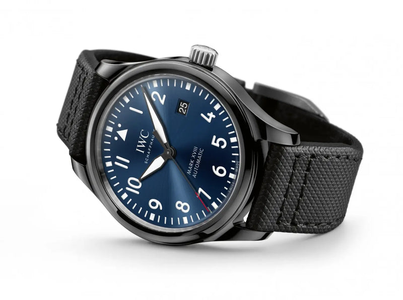 A BLUE-AND-BLACK SPECIAL-EDITION PILOT’S WATCH MARK XVIII TAKES OFF FOR A GOOD CAUSE