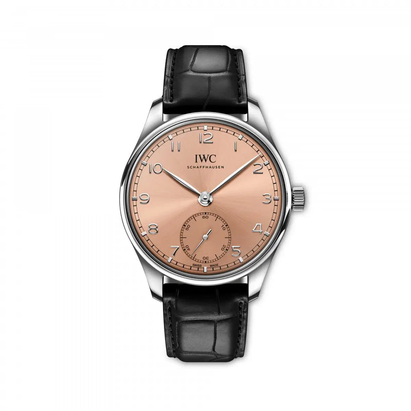 IWC SCHAFFHAUSEN ADDS A NEW VERSION OF THE PORTUGIESER AUTOMATIC 40 WITH A SALMON-COLOURED DIAL TO THE COLLECTION