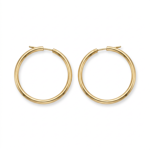 1 1/4 Inch 14kt Yellow Gold Hollow Hoop Earrings With Bar Lock Closure