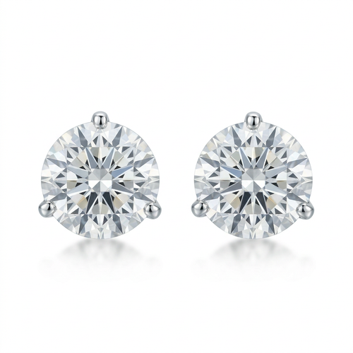 1.20 Carat Round Cut Diamond 14kt Three Prong Stud Earrings