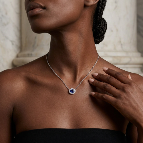 1.29 Carat Sapphire And .48 Carat Round Cut Diamond 14kt Necklace