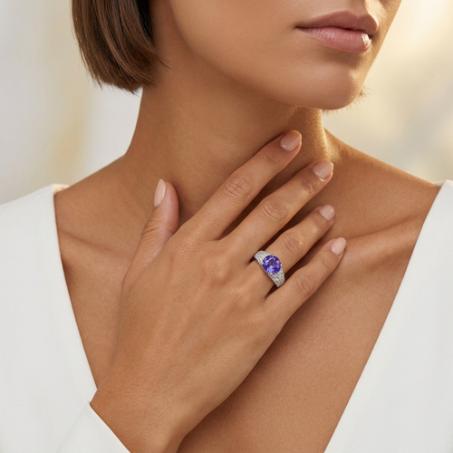 1.30 Carat Oval Cut Purple Sapphire And 1.00 Carat Round Cut Diamond 14kt Ring