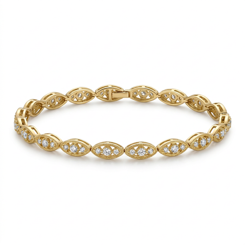1.35 Carat Round Cut Diamond 14kt Yellow Gold Link Bracelet