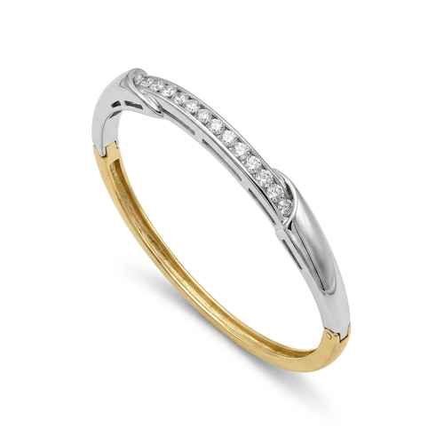 1.35 Carat Round Cut Diamond 18kt Two-Tone Bangle