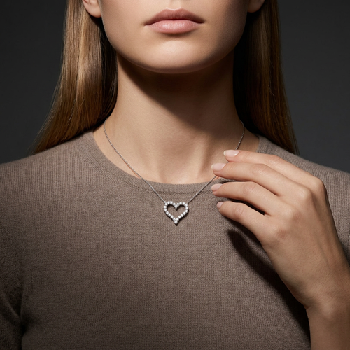 1.98 Carat Round Cut Diamond 14kt White Gold Heart Necklace