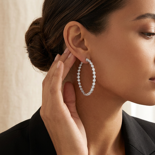 10.00 Carat Round Cut Diamond 14kt Hoop Earrings