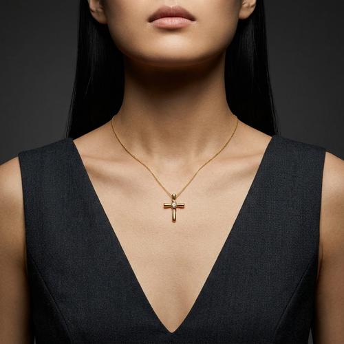 .10 Carat Round Cut Diamond Cross 14kt Yellow Gold Necklace