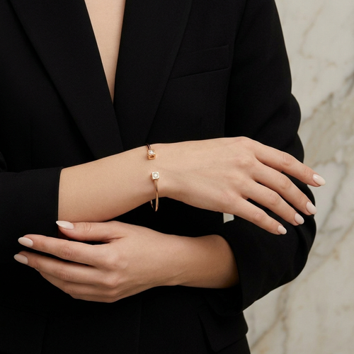 .18 Carat Round Cut Diamond 18kt Two-Tone Cuff Bangle