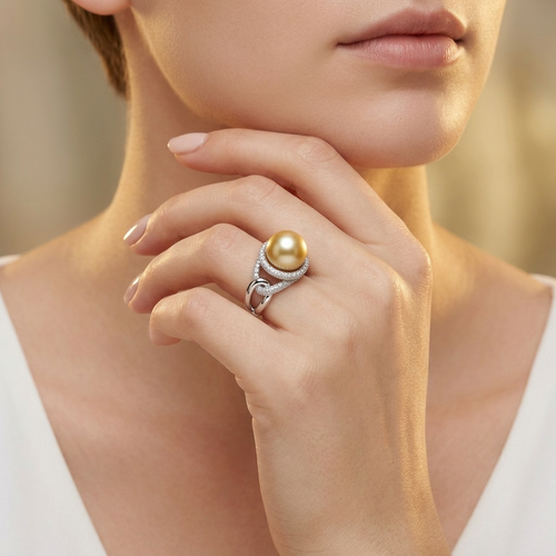 12.5mm Yellow South Sea Pearl And 1.25 Carat Diamond 18kt Ring