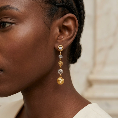 18kt Yellow And White Ball Dangles Earring- E380