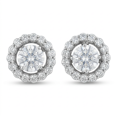 2.00 Carat Round Cut Diamond 18kt Stud Earrings With .90 Carat Diamond Jackets