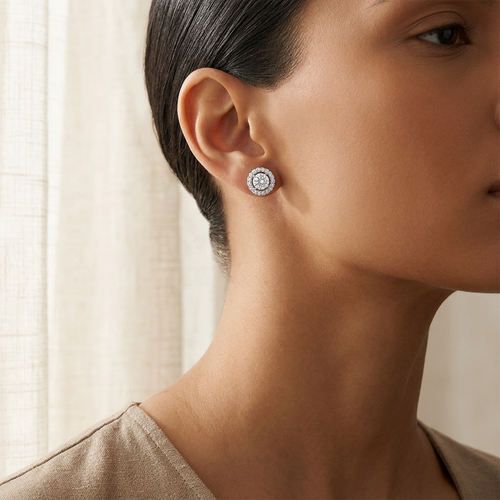 2.00 Carat Round Cut Diamond 18kt Stud Earrings With .90 Carat Diamond Jackets