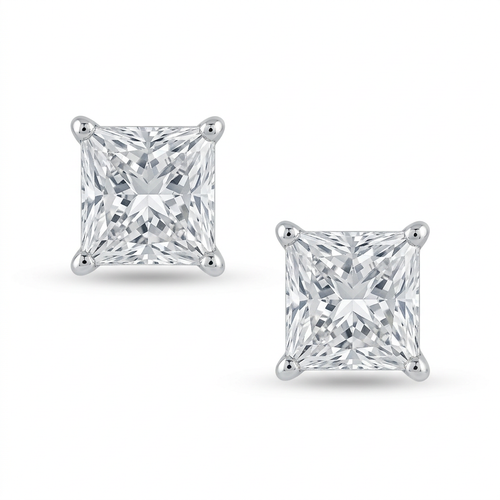 2.03 Carat Princess Cut Diamond Platinum Stud Earrings