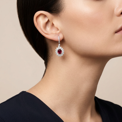 2.17 Carat Pigeon Red Ruby & Diamonds Earring