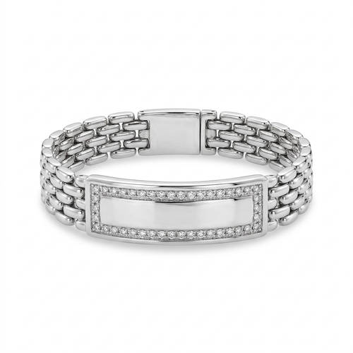 2.50 Carat Round Cut Diamond 14kt Men’s ID Bracelet