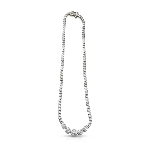 2.55 Carat Round Cut Diamond 14kt Five Stone Bezel Necklace