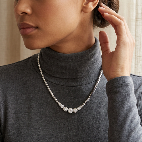 2.55 Carat Round Cut Diamond 14kt Five Stone Bezel Necklace
