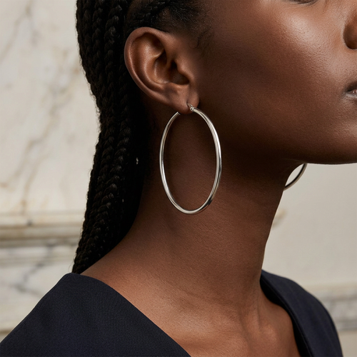 2 Inch 14kt White Gold Hoop Earrings