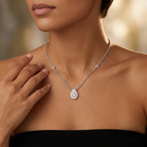 .22 Carat Princess And Round Cut Diamond 18kt White Gold Charriol Necklace
