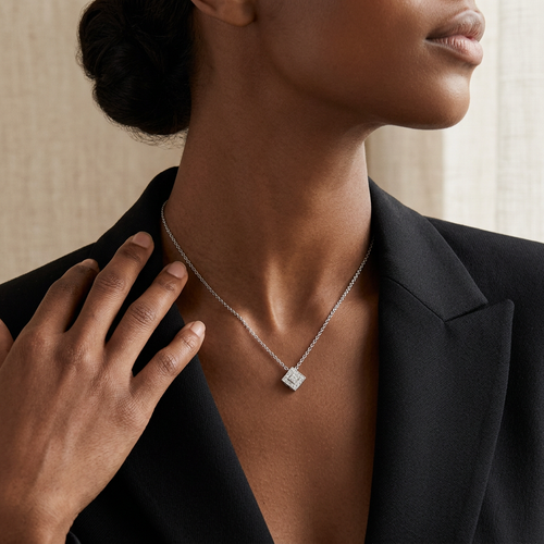 .23 Carat Princess And Round Cut Diamond 18kt White Gold Charriol Necklace