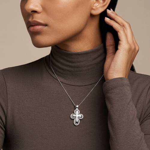 .25 Carat Round Cut Diamond Cross 14kt White Gold Necklace