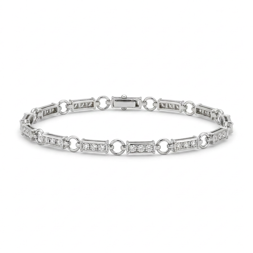 3.00 Carat Round Cut Diamond 14kt Bar Link Bracelet