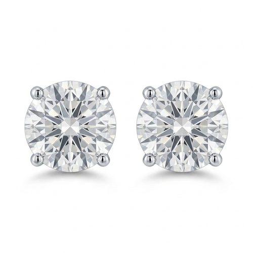 3.07 Carat Round Cut Diamond 14kt Stud Earrings