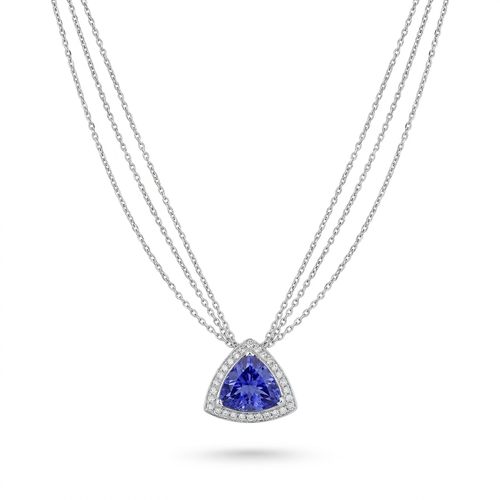 3.18 Carat Trillion Cut Tanzanite And .50 Carat Round Cut Diamond 18kt Pendant Necklace