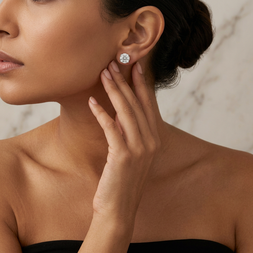 3.23 Carat Round Cut Diamond 14kt Stud Earrings