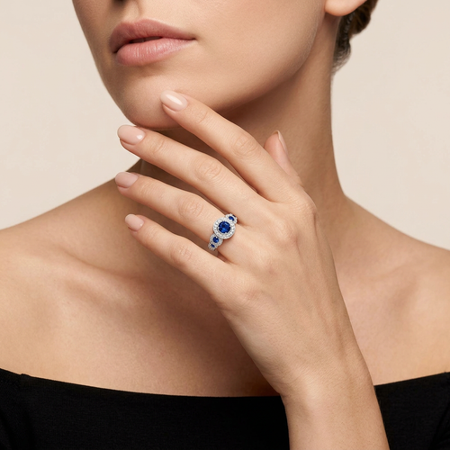 2.45 Carat Round And Trillion Cut Blue Sapphire And 0.70 Carat Round Cut Diamond Platinum Ring