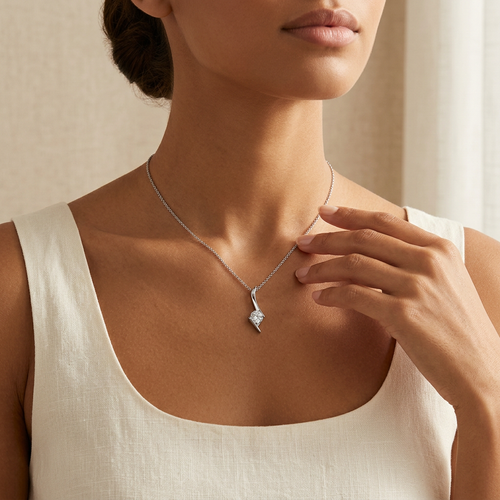 .39 Carat  Round Cut Solitaire Diamond 14kt White Gold Necklace