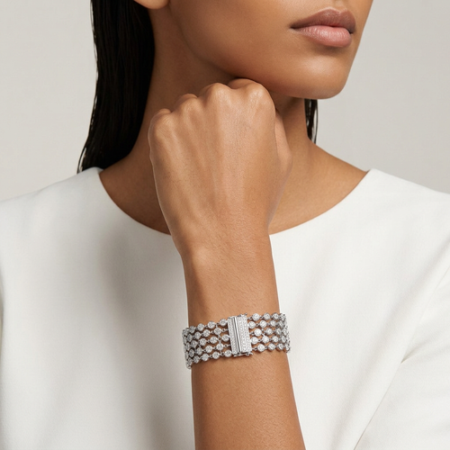 5.52 Carat Round Cut Diamond 18kt Multi Row Bracelet