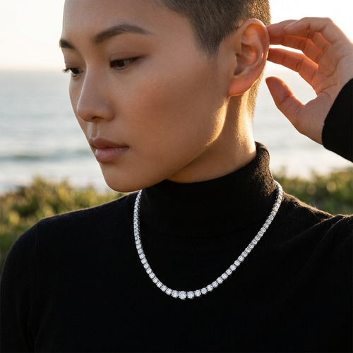 7.04 Carat Round Cut Diamond 18kt Graduated Tennis Necklace