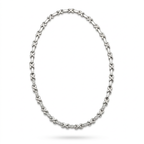 .70 Carat Round Cut Diamond 14kt X And Bar Link Necklace