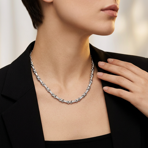 .70 Carat Round Cut Diamond 14kt X And Bar Link Necklace