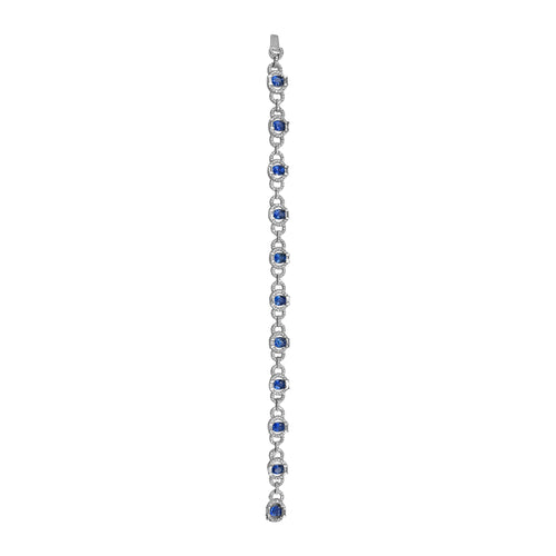 4.91 Carat Blue Sapphire And 1.74 Carat Baguette And Round Cut Diamond 18kt Bracelet