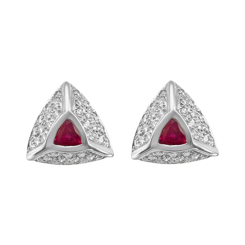 .80 Carat Trillion Cut Ruby And .75 Carat Round Cut Diamond 14kt Earrings