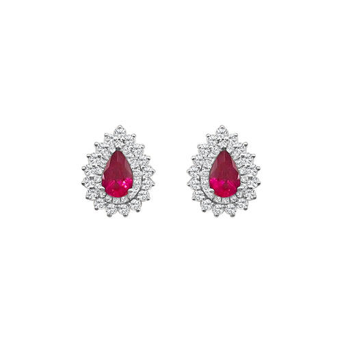 Pear Cut Ruby And .48 Carat Round Cut Diamond 18kt Earrings