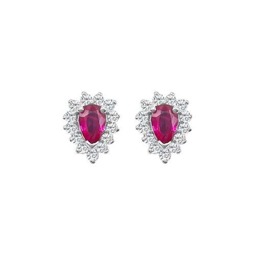.87 Carat Oval Cut Ruby And .48 Carat Round Cut Diamond 14kt Earrings