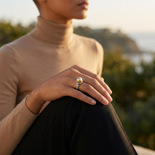 Golden South Sea Pearl And .58 Carat Diamond 18kt Ring
