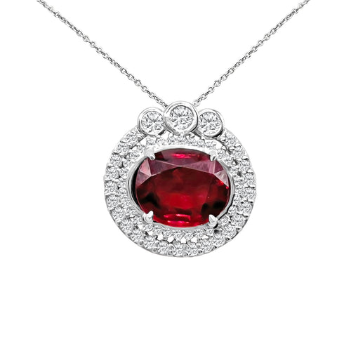 12.55 Carat Oval Cut Rubellite And 3.50 Carat Round Cut Diamond 18kt Pendant Necklace