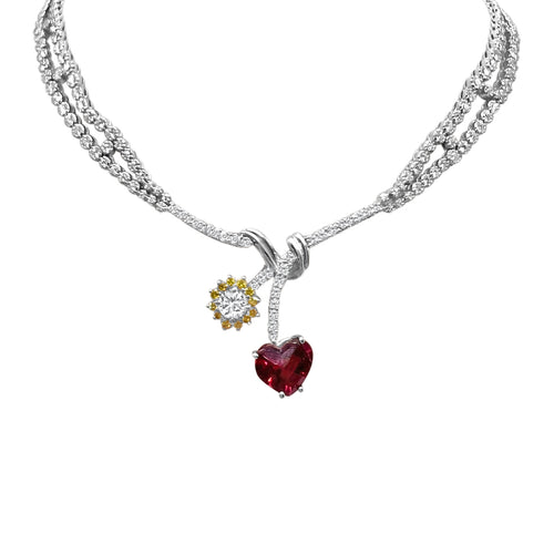 2.25 Carat Heart Cut Rubellite And 4.00 Carat Diamond 18kt Necklace