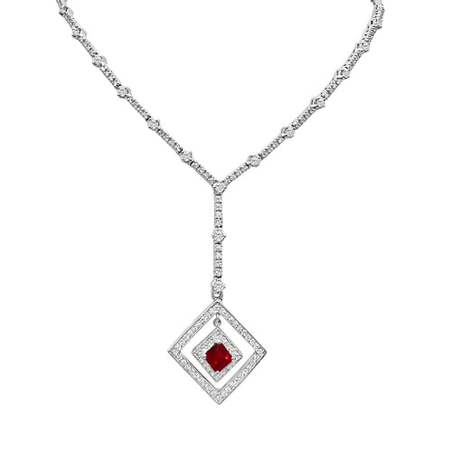 2.06 Carat Emerald Cut Ruby And 3.50 Carat Diamond 14kt Drop Necklace