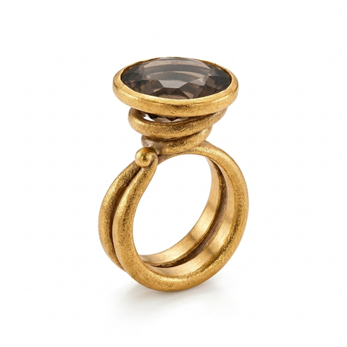 Paola Ferro 15mm Smoky Topaz 18kt Yellow Gold Bezel Ring