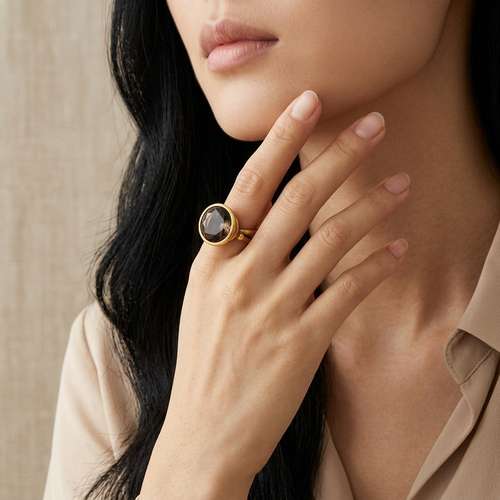 Paola Ferro 15mm Smoky Topaz 18kt Yellow Gold Bezel Ring