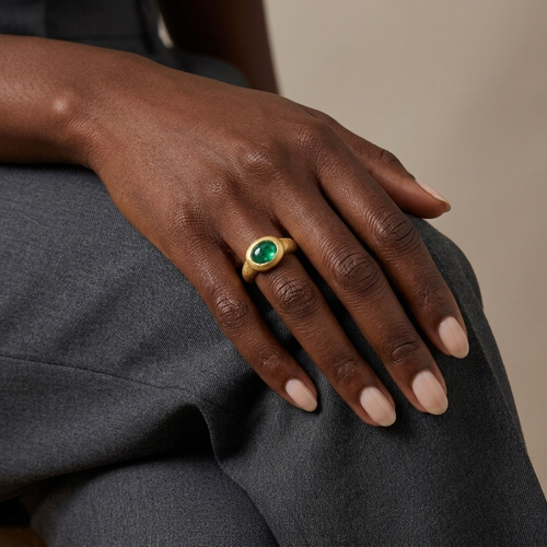 Paola Ferro Cabochon Emerald 18kt Yellow Gold Bezel Ring
