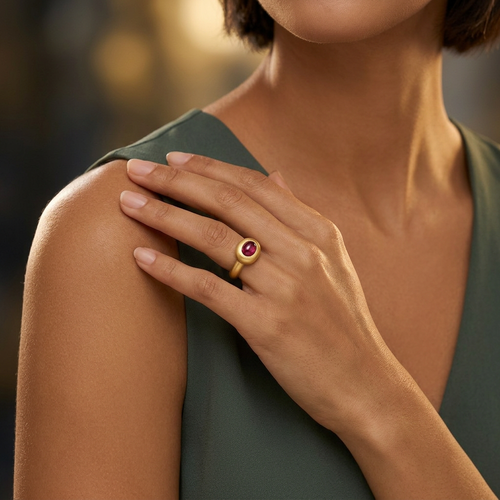 Paola Ferro Cabochon Ruby 18kt Yellow Gold Bezel Ring
