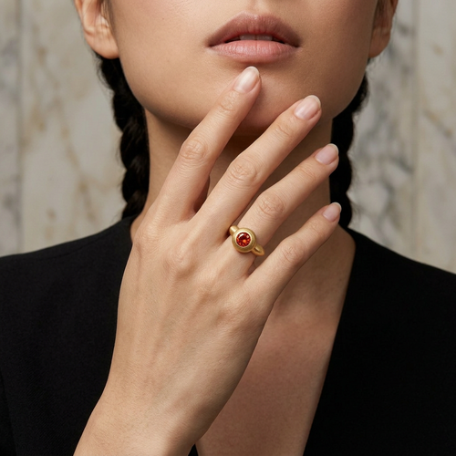 Paola Ferro Old Mine Cut Fire Opal 18kt Yellow Gold Bezel Ring