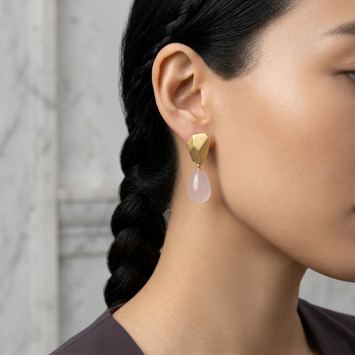 Paola Ferro Pink Moonstone 18kt Yellow Gold Drop Earrings