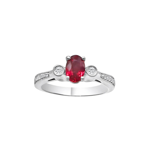 .55 Carat Oval Cut Ruby And .09 Carat Diamond 14kt Ring